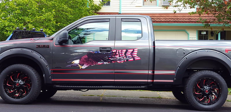 usa flag eagle vinyl graphics on ford truck 